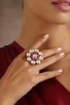 Buy_SWABHIMANN_Red Moissanite Polki Studded Ring_Online_at_Aza_Fashions