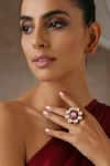 Buy_SWABHIMANN_Red Moissanite Polki Studded Ring_at_Aza_Fashions