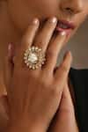 SWABHIMANN_Gold Plated Moissanite Polki Cutwork Embellished Ring_Online_at_Aza_Fashions