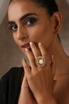 Buy_SWABHIMANN_Gold Plated Moissanite Polki Cutwork Embellished Ring_Online_at_Aza_Fashions