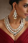 SWABHIMANN_White Moissanite Polki Pearls And Work Layered Necklace Set_Online_at_Aza_Fashions