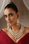 Buy_SWABHIMANN_White Moissanite Polki Pearls And Work Layered Necklace Set_at_Aza_Fashions