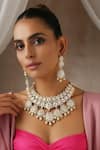 Buy_SWABHIMANN_Gold Plated Moissanite Polki Floral Cutwork Embellished Necklace Set _at_Aza_Fashions