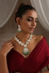 Buy_SWABHIMANN_Green Moissanite Polki Geometric Embellished Necklace Set _Online_at_Aza_Fashions