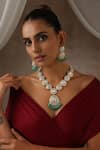 Buy_SWABHIMANN_Green Moissanite Polki Geometric Embellished Necklace Set _at_Aza_Fashions