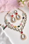 Shop_SWABHIMANN_Multi Color Moissanite Polki Embellished Layered Necklace Set_at_Aza_Fashions