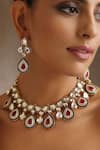 SWABHIMANN_Red Moissanite Polki Tear Drop Embellished Necklace Set_Online_at_Aza_Fashions