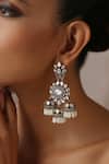 SWABHIMANN_Grey Moissanite Polki And Pearls Embellished Victorian Jhumkas_Online_at_Aza_Fashions