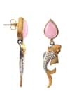 Shop_Noor_Pink Rose Quartz Stones Embellished Fish Carved Dangler Earrings _at_Aza_Fashions