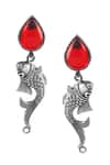 Noor_Red Hydro Stones Embellished Fish Carved Dangler Earrings_Online_at_Aza_Fashions