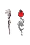 Buy_Noor_Red Hydro Stones Embellished Fish Carved Dangler Earrings_Online_at_Aza_Fashions