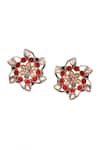 Noor_Red Kundan Embellished Floral-shaped Stud Earrings_Online_at_Aza_Fashions