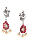 Noor_Pink Kundan Embellished Peacock Carved Dangler Earrings_Online_at_Aza_Fashions