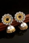 Shop_Noor_Silver Plated Floral Carved Jhumka Earrings_at_Aza_Fashions