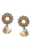 Noor_Silver Plated Floral Carved Jhumka Earrings_Online_at_Aza_Fashions