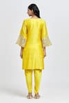 Shop_Surabhi Arya_Yellow Bamberg Silk Embroidered Placed Floral Dori Kurta Dhoti Pant Set _at_Aza_Fashions