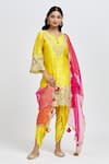 Buy_Surabhi Arya_Yellow Bamberg Silk Embroidered Placed Floral Dori Kurta Dhoti Pant Set _at_Aza_Fashions