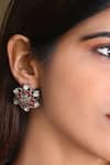 Buy_Noor_Red Kundan Embellished Floral-shaped Stud Earrings_at_Aza_Fashions