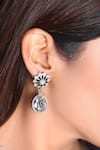 Buy_Noor_Black Kundan Embellished Floral Carved Dangler Earrings _at_Aza_Fashions