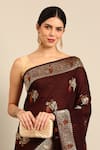 SAYISHA_Brown Silk Woven Parakeet Twin Saree With Running Blouse  _Online_at_Aza_Fashions