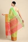 Shop_SAYISHA_Green Linen Blend Hairline Striped Saree With Running Blouse _at_Aza_Fashions