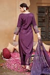 Shop_Seher Jaipur_Purple Muslin Silk Embroidery Floral Notched V Neck Aiza Kurta Set _at_Aza_Fashions