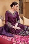 Seher Jaipur_Purple Muslin Silk Embroidery Floral Notched V Neck Aiza Kurta Set _Online_at_Aza_Fashions