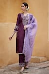 Seher Jaipur_Purple Muslin Silk Embroidery Floral V Neck Amara Kurta Set _Online_at_Aza_Fashions