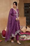 Buy_Seher Jaipur_Purple Muslin Silk Embroidery Floral V Neck Anam Asymmetric Anarkali Set _at_Aza_Fashions