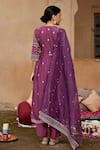 Shop_Seher Jaipur_Purple Muslin Silk Embroidery Floral V Neck Anam Asymmetric Anarkali Set _at_Aza_Fashions