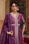 Seher Jaipur_Purple Muslin Silk Embroidery Floral V Neck Anam Asymmetric Anarkali Set _Online_at_Aza_Fashions