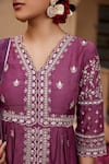 Buy_Seher Jaipur_Purple Muslin Silk Embroidery Floral V Neck Anam Asymmetric Anarkali Set _Online_at_Aza_Fashions