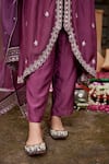 Shop_Seher Jaipur_Purple Muslin Silk Embroidery Floral V Neck Anam Asymmetric Anarkali Set _Online_at_Aza_Fashions