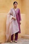 Buy_Seher Jaipur_Purple Muslin Silk Embroidery Floral V Neck Arisha Kurta Set _at_Aza_Fashions