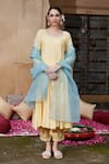 Buy_Seher Jaipur_Yellow Muslin, Silk, Chiffon Embroidery Round Inaya Flower Sleeve Anarkali Set _at_Aza_Fashions