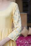 Buy_Seher Jaipur_Yellow Muslin, Silk, Chiffon Embroidery Round Inaya Flower Sleeve Anarkali Set 
