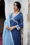 Buy_Seher Jaipur_Blue Muslin Silk Embroidery Floral V Neck Sofia Anarkali Set 