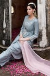 Shop_Seher Jaipur_Blue Muslin Silk Embroidery Floral Round Zara Thread Angarkha Pant Set _Online_at_Aza_Fashions