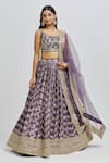 Buy_MeenaGurnam_Purple Blouse Russian Silk Woven Floral Square Neck Pattern Lehenga Set _at_Aza_Fashions