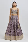 Buy_MeenaGurnam_Purple Blouse Russian Silk Woven Floral Square Neck Pattern Lehenga Set _Online_at_Aza_Fashions