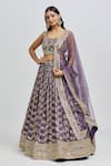 MeenaGurnam_Purple Blouse Russian Silk Woven Floral Square Neck Pattern Lehenga Set _at_Aza_Fashions