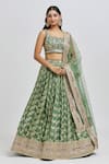 Buy_MeenaGurnam_Green Blouse Russian Silk Woven Floral Square Neck Blossom Pattern Lehenga Set _at_Aza_Fashions