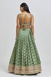 Shop_MeenaGurnam_Green Blouse Russian Silk Woven Floral Square Neck Blossom Pattern Lehenga Set _at_Aza_Fashions