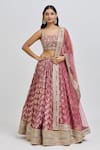 Buy_MeenaGurnam_Pink Blouse Russian Silk Woven Floral Square Flower Blossom Pattern Lehenga Set _at_Aza_Fashions