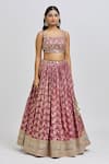 Buy_MeenaGurnam_Pink Blouse Russian Silk Woven Floral Square Flower Blossom Pattern Lehenga Set _Online_at_Aza_Fashions