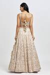 Shop_MeenaGurnam_Beige Blouse And Lehenga Russian Silk Embroidery Foil Scoop Floral Mirror Set _at_Aza_Fashions