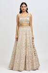 Buy_MeenaGurnam_Beige Blouse And Lehenga Russian Silk Embroidery Foil Scoop Floral Mirror Set _Online_at_Aza_Fashions