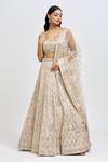 MeenaGurnam_Beige Blouse And Lehenga Russian Silk Embroidery Foil Scoop Floral Mirror Set _at_Aza_Fashions