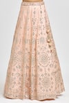 MeenaGurnam_Peach Blouse And Lehenga Russian Silk Embroidery Foil Scoop Flower Mirror Set _Online_at_Aza_Fashions