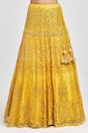 Meenagurnam_Yellow Net Sequins, Mirrors Round Neck And Embroidered Lehenga Set _Online_at_Aza_Fashions